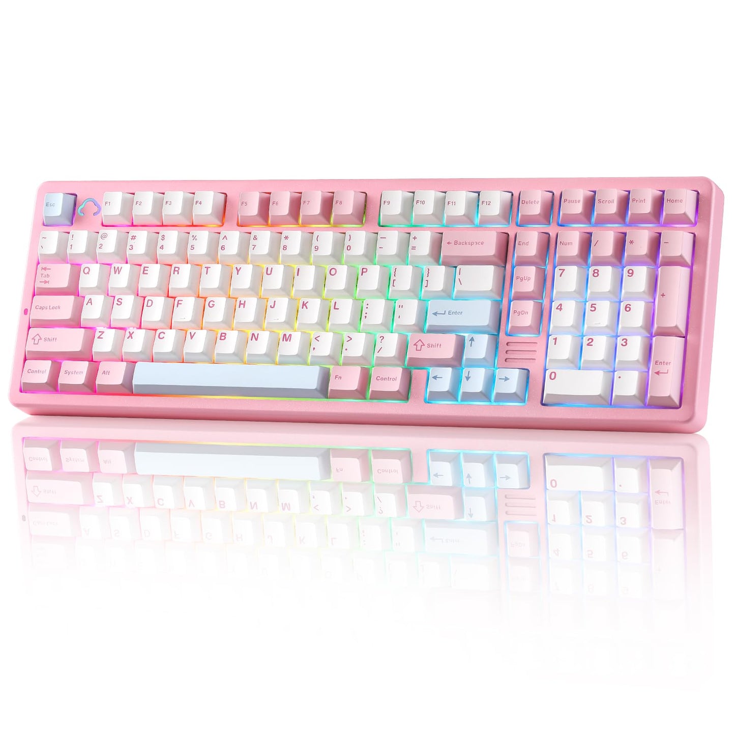 YUNZII AL98 Wireless Mechanical Gaming Keyboard - Full Aluminum, RGB Backlit, Hot Swappable, 1800 Layout, Pink, Milk Switch