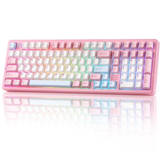 YUNZII AL98 Wireless Mechanical Gaming Keyboard, RGB Backlit, Gasket Mount, Cocoa Cream V2 Switch, Pink