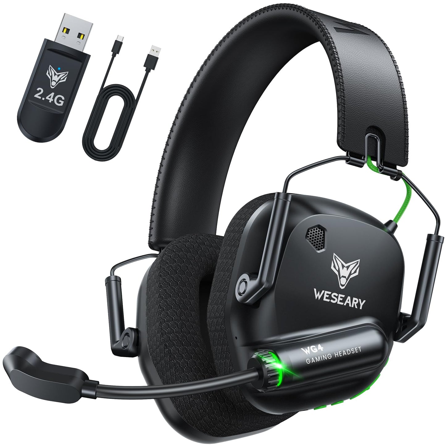 WESEARY 2.4GHz Wireless Gaming Headset for PC  PS5  PS4  Switch & Mac  Dual-Mode Gaming Headphones with Bluetooth 5.4  Ultra-Low Latency  ENC Noise-Reducing Mic  3D Stereo Sound  Up to 45H Battery