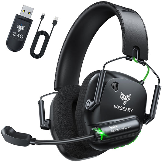WESEARY 2.4GHz Wireless Gaming Headset for PC  PS5  PS4  Switch & Mac  Dual-Mode Gaming Headphones with Bluetooth 5.4  Ultra-Low Latency  ENC Noise-Reducing Mic  3D Stereo Sound  Up to 45H Battery