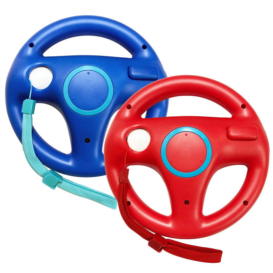 Jadebones 2 Pack Racing Steering Wheel with Wrist Strap for Wii/Wii U - Red & Blue, Model W2-002