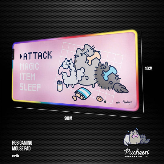 Grupo Erik Pusheen XXL Gaming Mouse Pad - RGB LED, Non-Slip Rubber Base, 900x400x4 mm, Red, Model MGGEL001