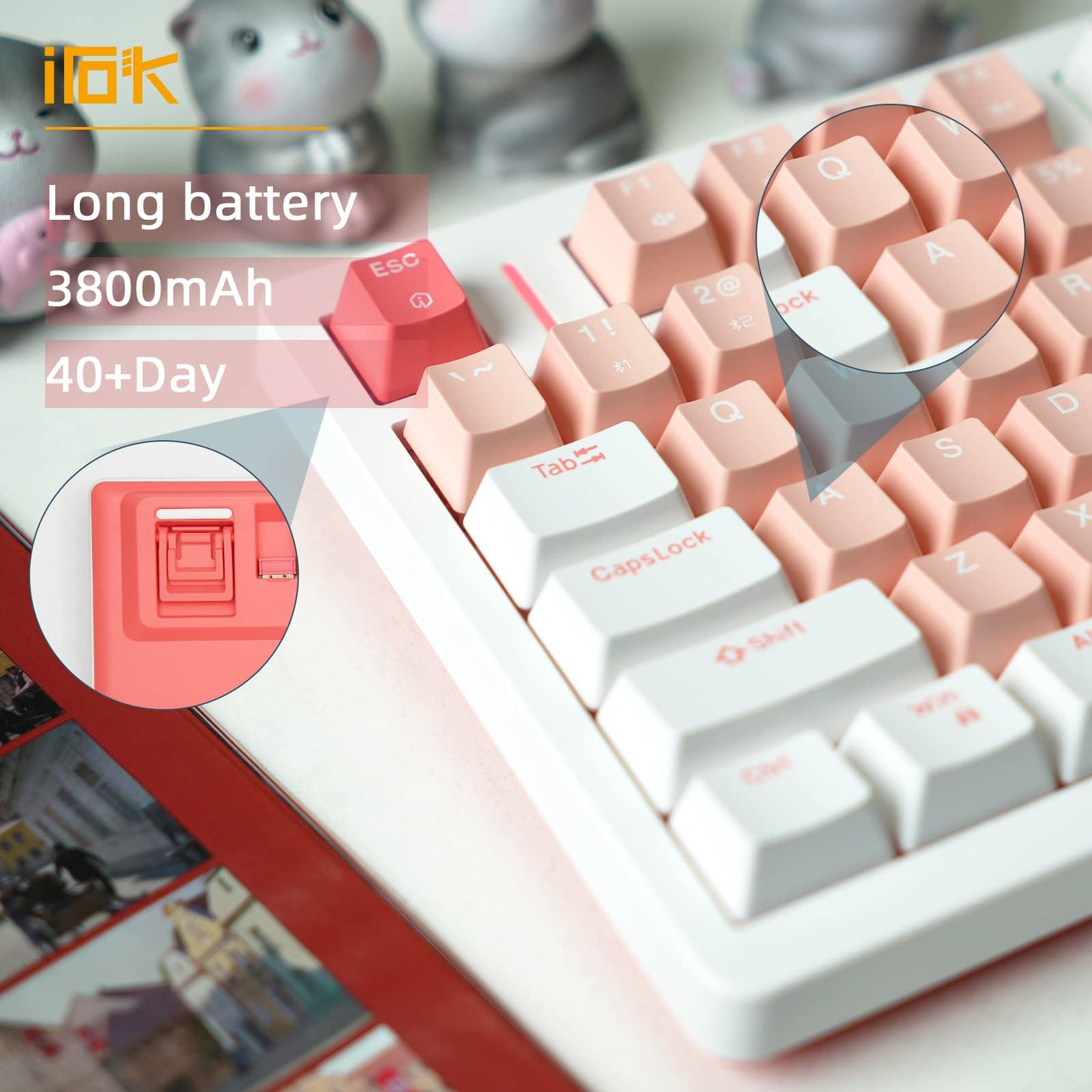 IROK FE75Pro Wireless Mechanical Keyboard, 81 Keys, RGB Backlit, White/Red, Hot Swappable, USB-C/Bluetooth, Three-Layer Dampening