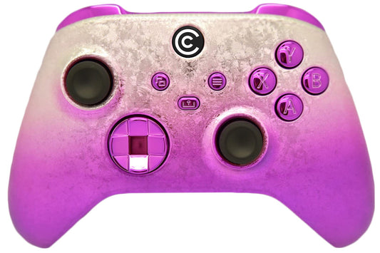 Custom Controllerzz Wireless Controller for Xbox & PC - Icy Pink with Purple Chrome Inserts