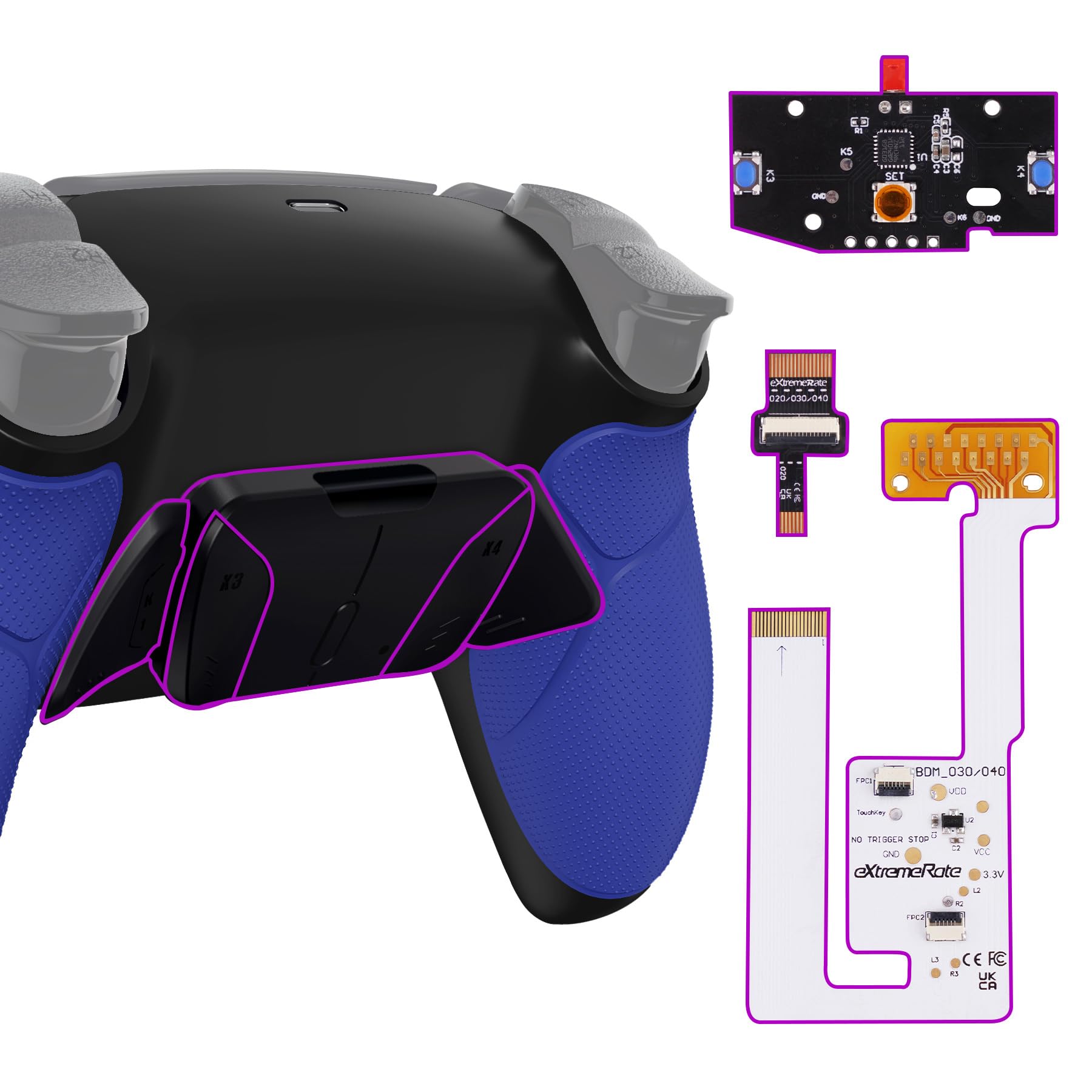 eXtremeRate Blue Rubberized Grip Programable RISE4 V3 Remap Kit for PS5 Controller BDM-030 040 050 Models  Upgrade Board Black Redesigned Bottom Shell 4 Back Buttons Set for PS5 Controller