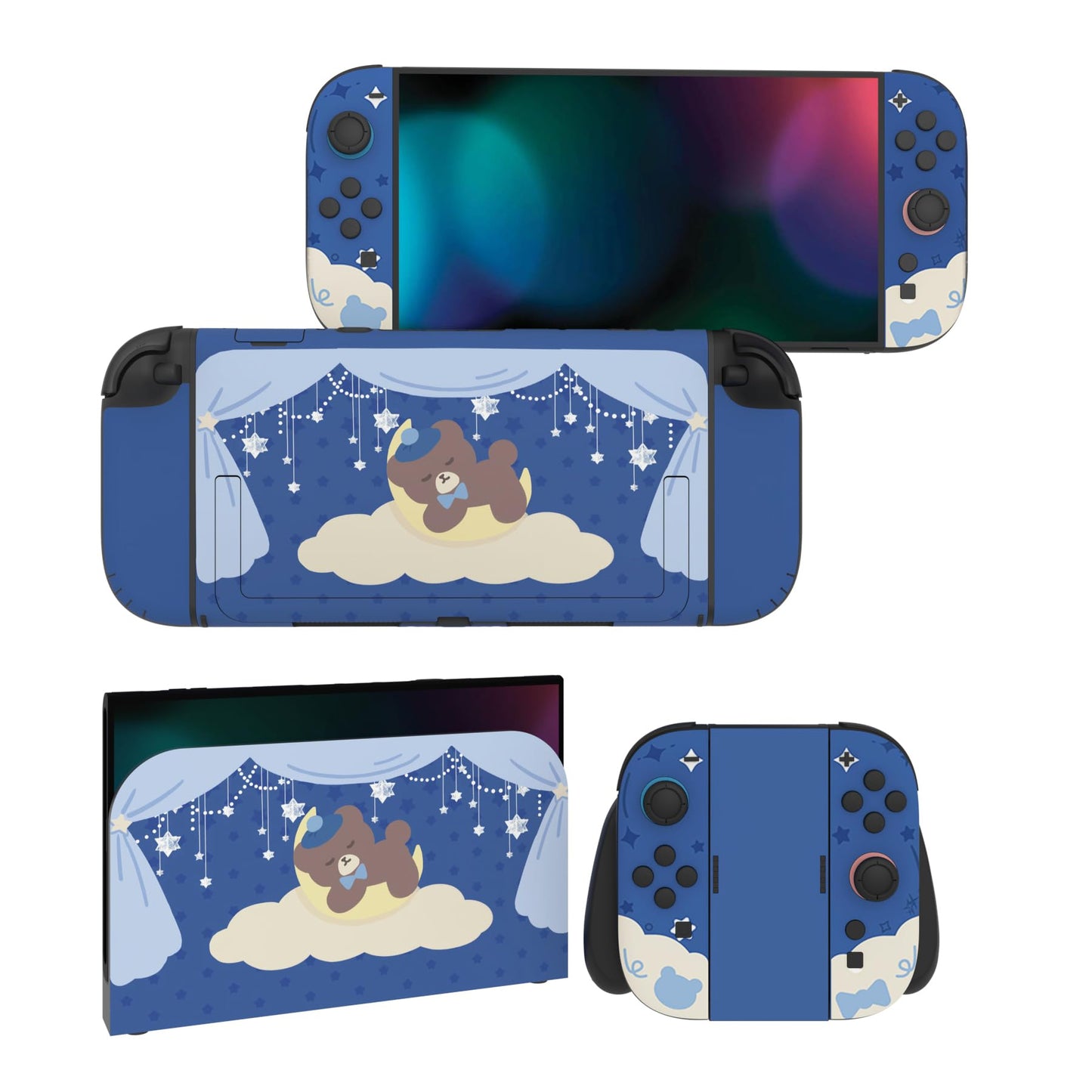 PlayVital for Nintendo Switch 2 Skin Full Set (2-Pack) - Protective Vinyl Decal Stickers for Switch 2 Console  Handle Grips & Dock | No Residue  Anti-Scratch - Good Night Bear Midnight Blue