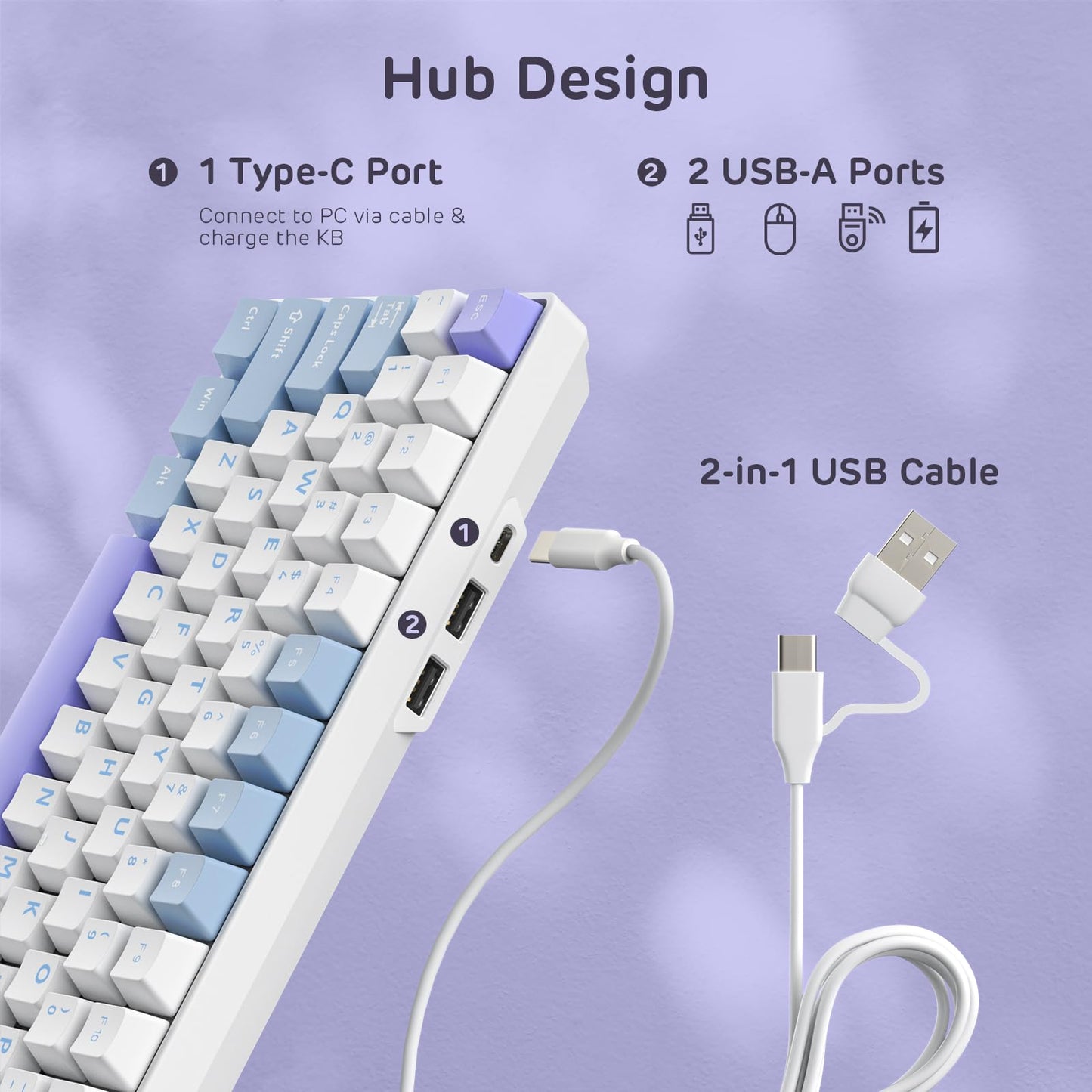 RK ROYAL KLUDGE RK96 90% Mechanical Keyboard, Tactile Pale Green Switch, RGB, Wireless BT5.0/2.4G, Taro Milk White, Hot Sw