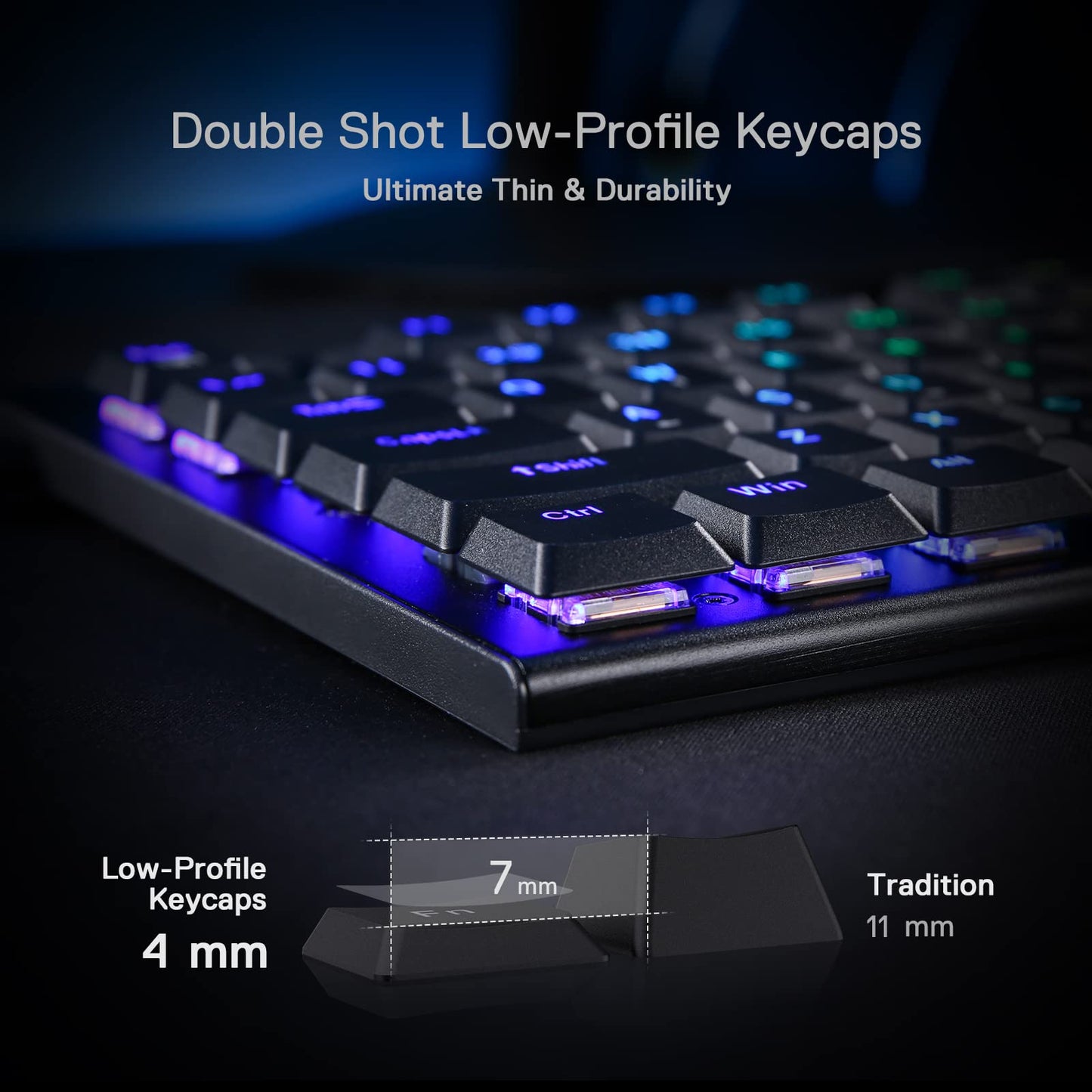 Redragon K619 RGB Mechanical Keyboard - Ultra-Thin Wired Gaming Keyboard, Red Switch, Low Profile Keycaps, Dedicated Media Control