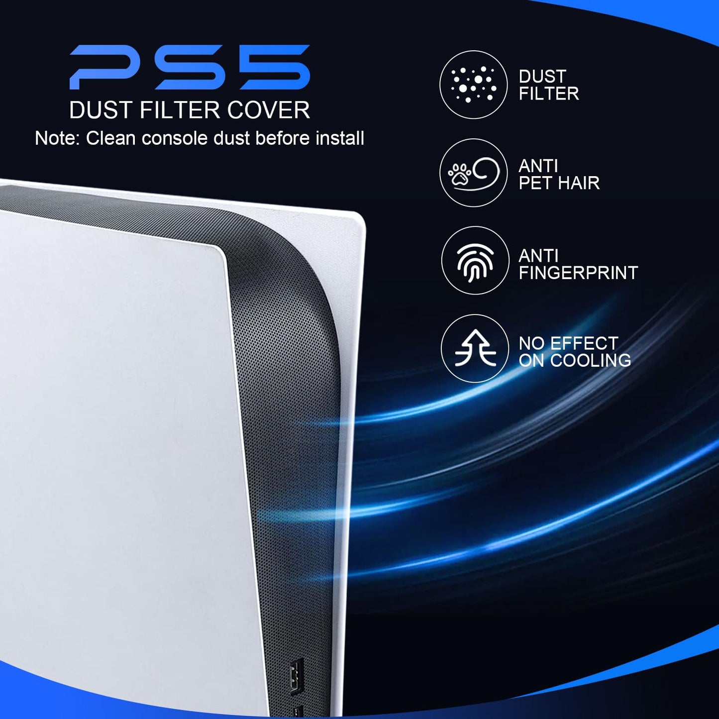 Darno Dust Cover for PS5 Console, Anti Pet Hair, Compatible with Disc/Digital Edition, For PS5