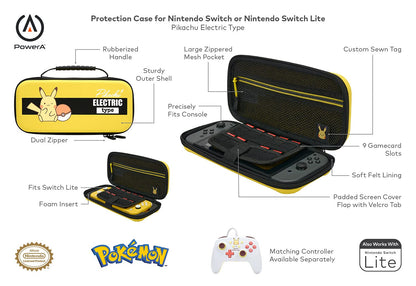 PowerA Nintendo Switch Lite Case - Pikachu Electric Type, Standard Size, Protective Design