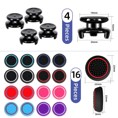 Gepicest PS5 & PS4 Controller Grips - 9.9mm High Rise Joystick Grips & 16 Thumb Caps, Mixed Colors, Size 2T-B2
