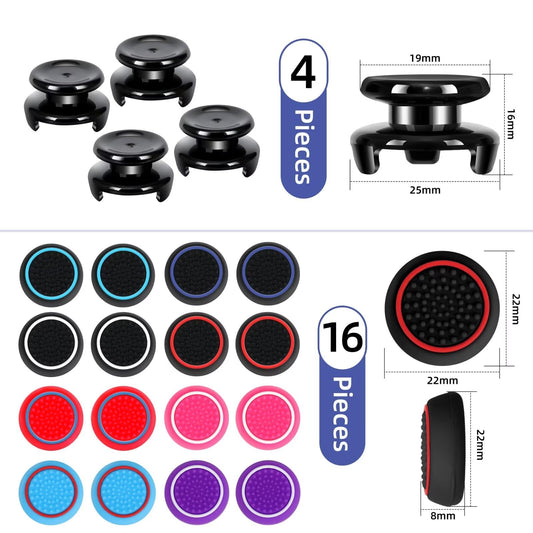 Gepicest PS5 & PS4 Controller Grips - 9.9mm High Rise Joystick Grips & 16 Thumb Caps, Mixed Colors, Size 2T-B2