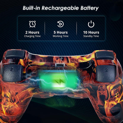CHENGDAO PS3 Controller 2 Pack - High-Performance Wireless with Double Vibration, Motion Control, Flame & Wolf Color