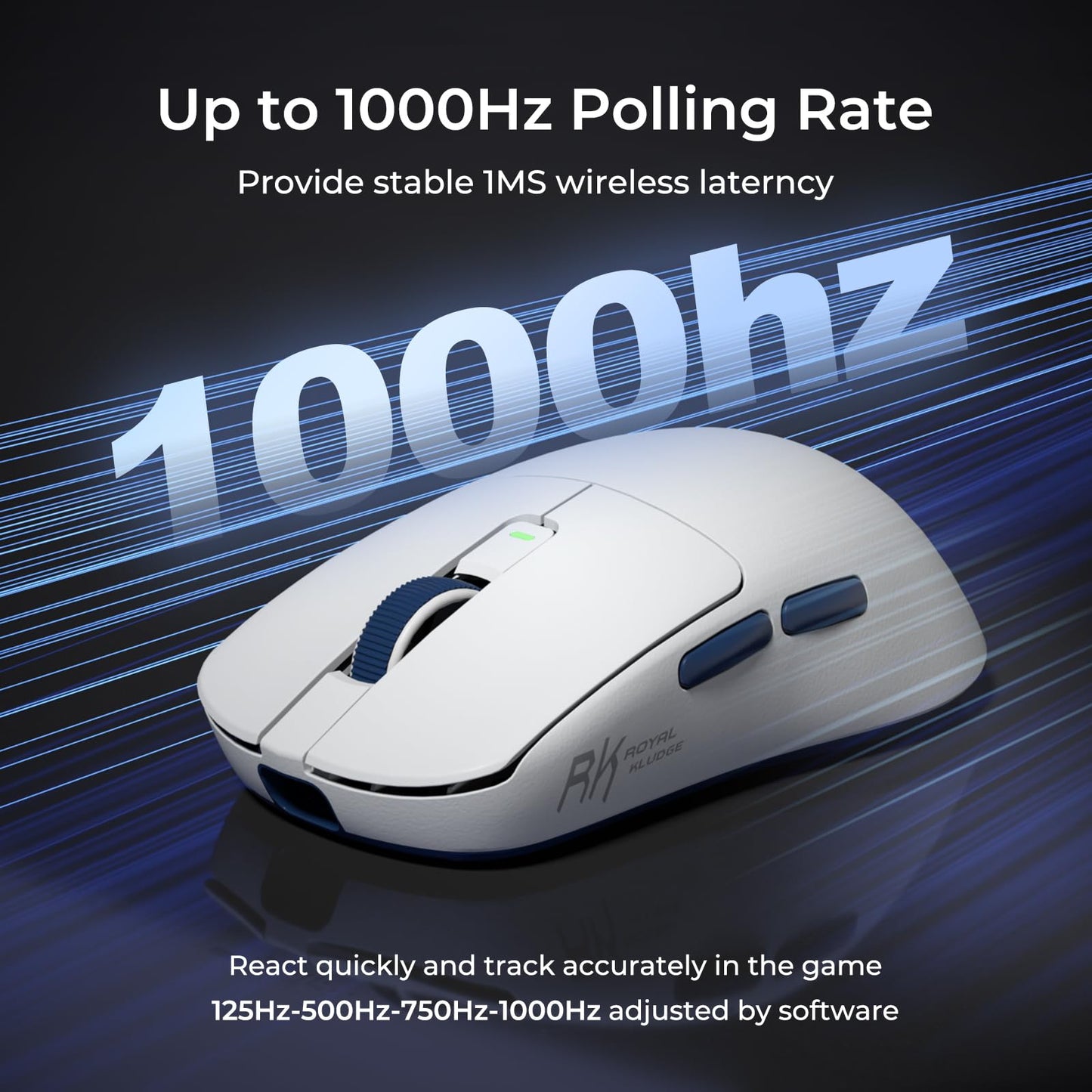 RK ROYAL KLUDGE RK M30 Wireless Gaming Mouse - 24000 DPI, Ultra-Lightweight 43g, 5 Programmable Buttons, White, Bluetooth/USB-C