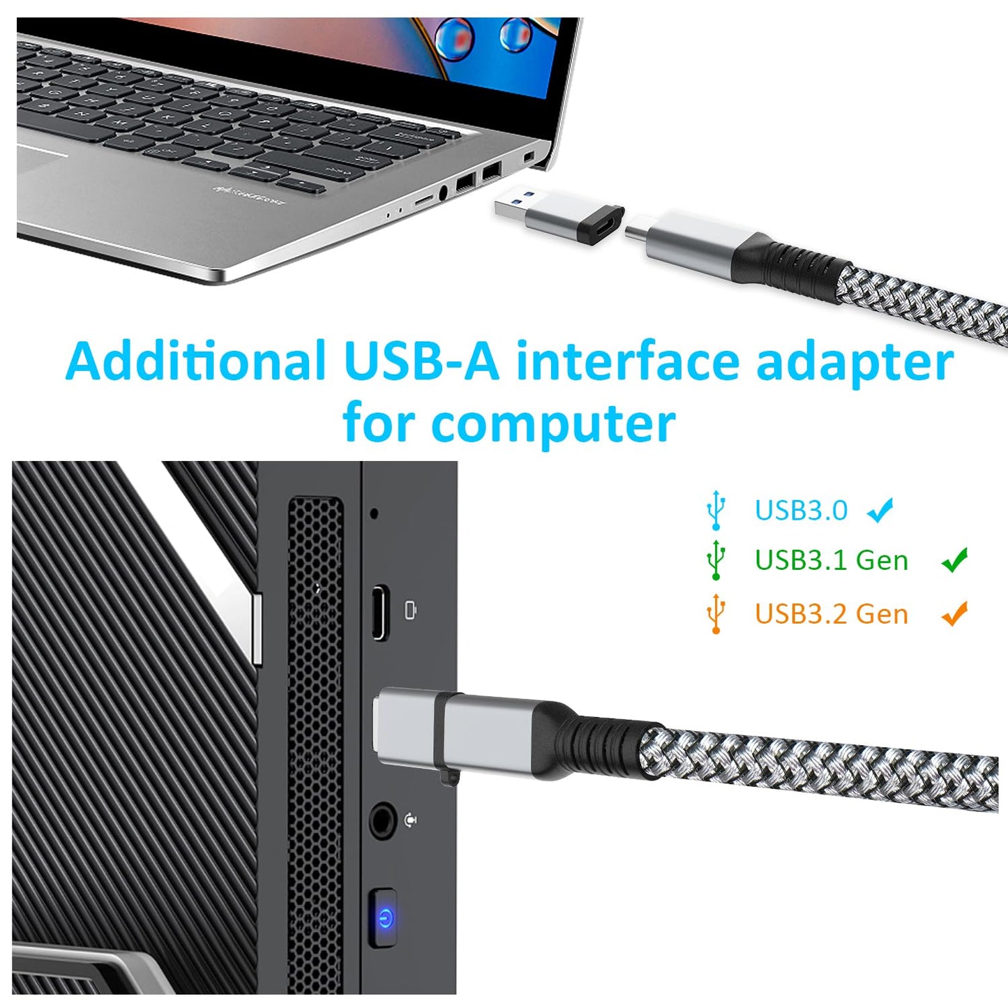 VZNEK 16FT Link Cable - Nylon Braided VR Cable for Meta Oculus Quest 2/3, USB 3.0 Type C, Compatible with Gaming PC Steam VR