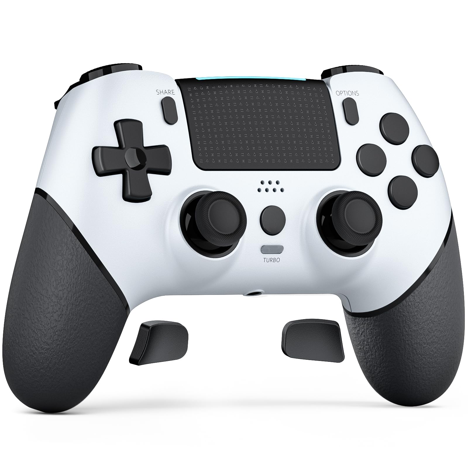 CHEREEKI Wireless Controller for PS4 with Hall Effect Joystick 2 Macro Buttons Vibration Feedback Motion Sensor 1000 mAh Battery Touchpad 3.5mm Headphone Jack White