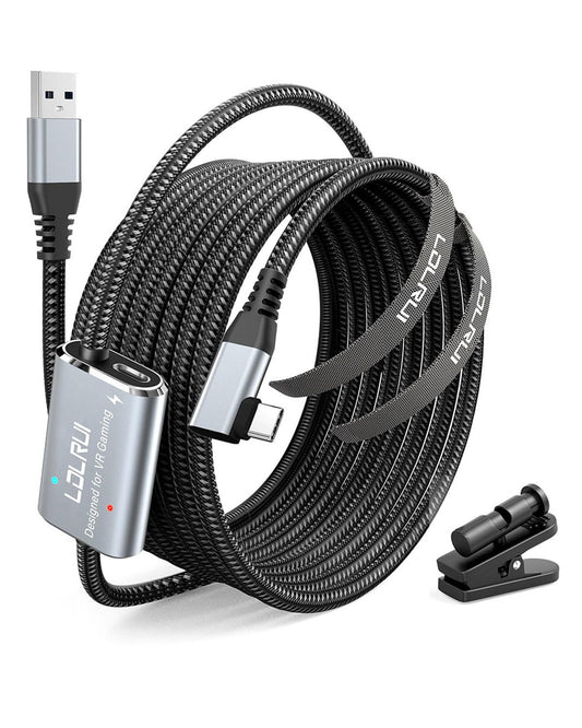 LDLrui Link Cable 16FT with 45W Charging & 5Gbps Braided USB3.0 to USB C Charger Cord for Meta Quest 3S/Oculus Quest 3.Quest 2/Pro/Pico4 and PC/Steam VR VR Headset Accessories with Fixed Clip