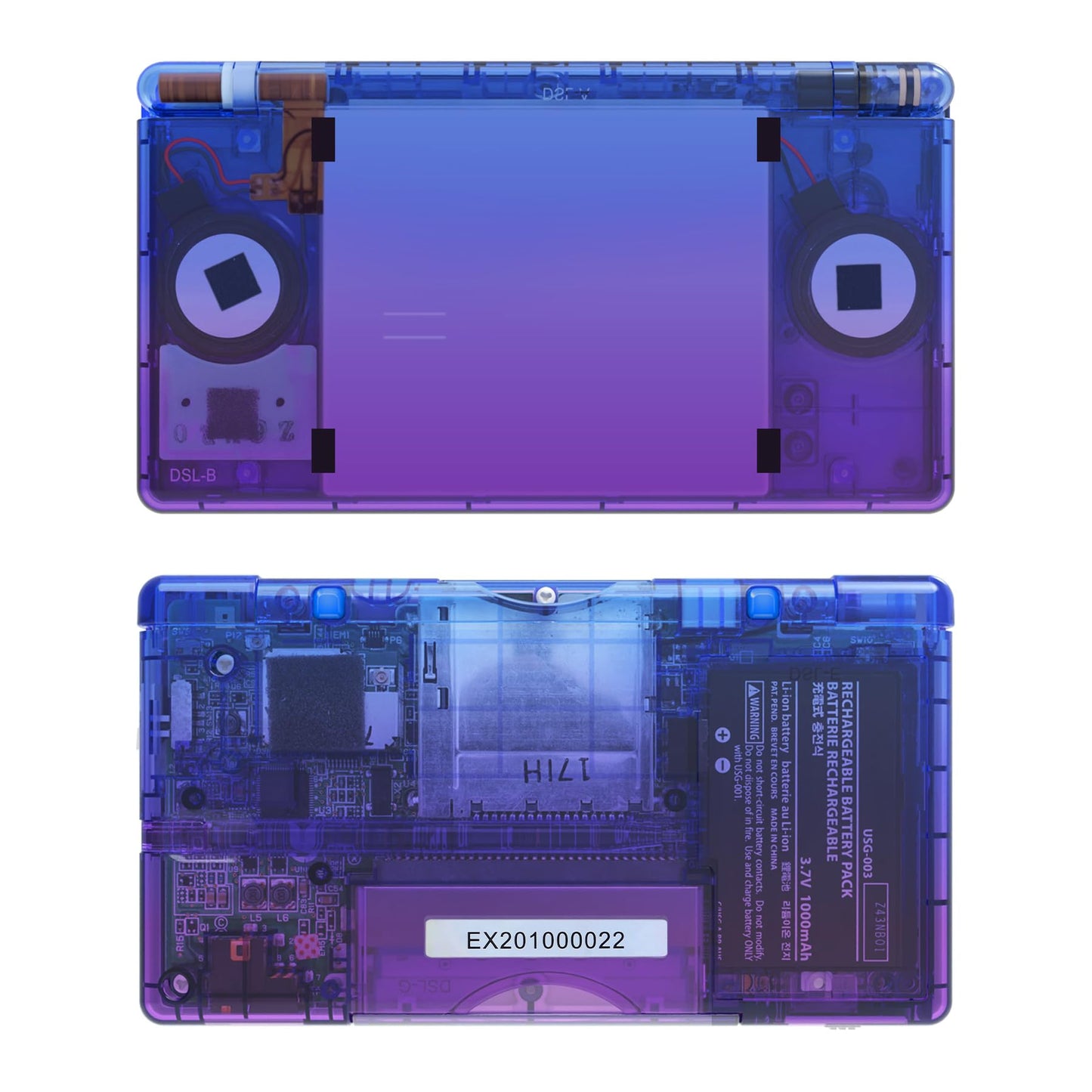 eXtremeRate DS Lite Gradient Translucent Bluebell Full Housing Shell Case, Custom Console Cover with Buttons & Screen Lens - Model DSLM5008-JY