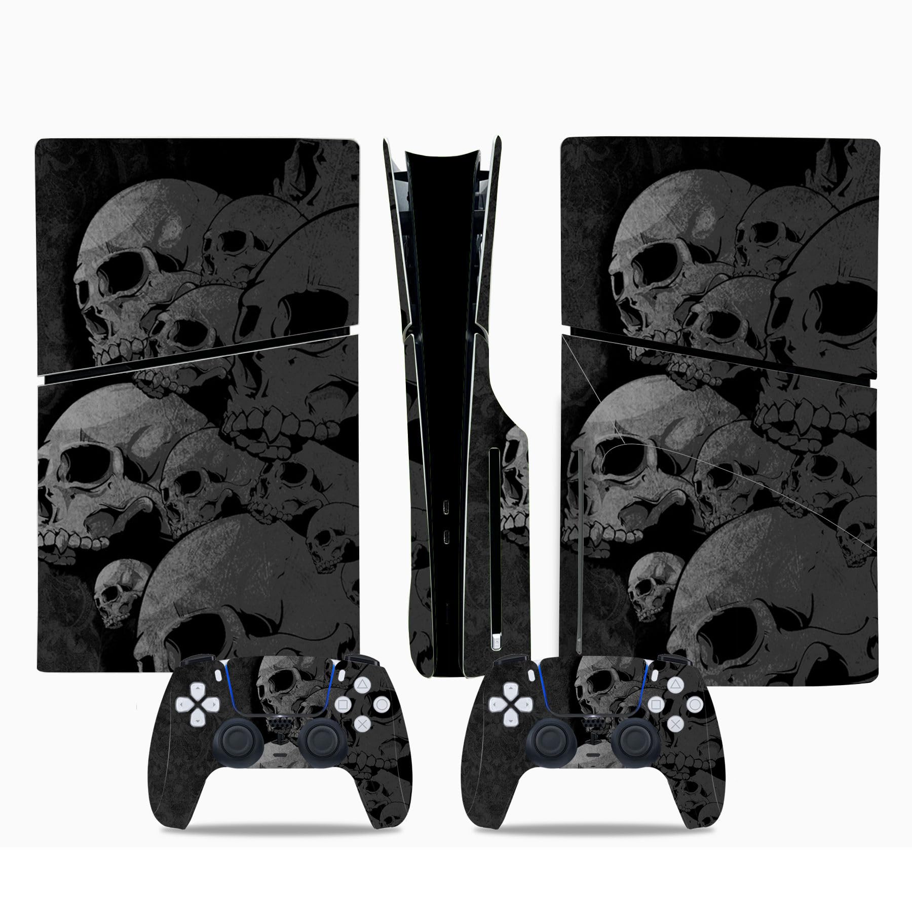 Skin Sticker Compatible with PS5 Slim Disc Console, Vinyl Decal Protective Cover for Wireless Controller (Dark Grey)