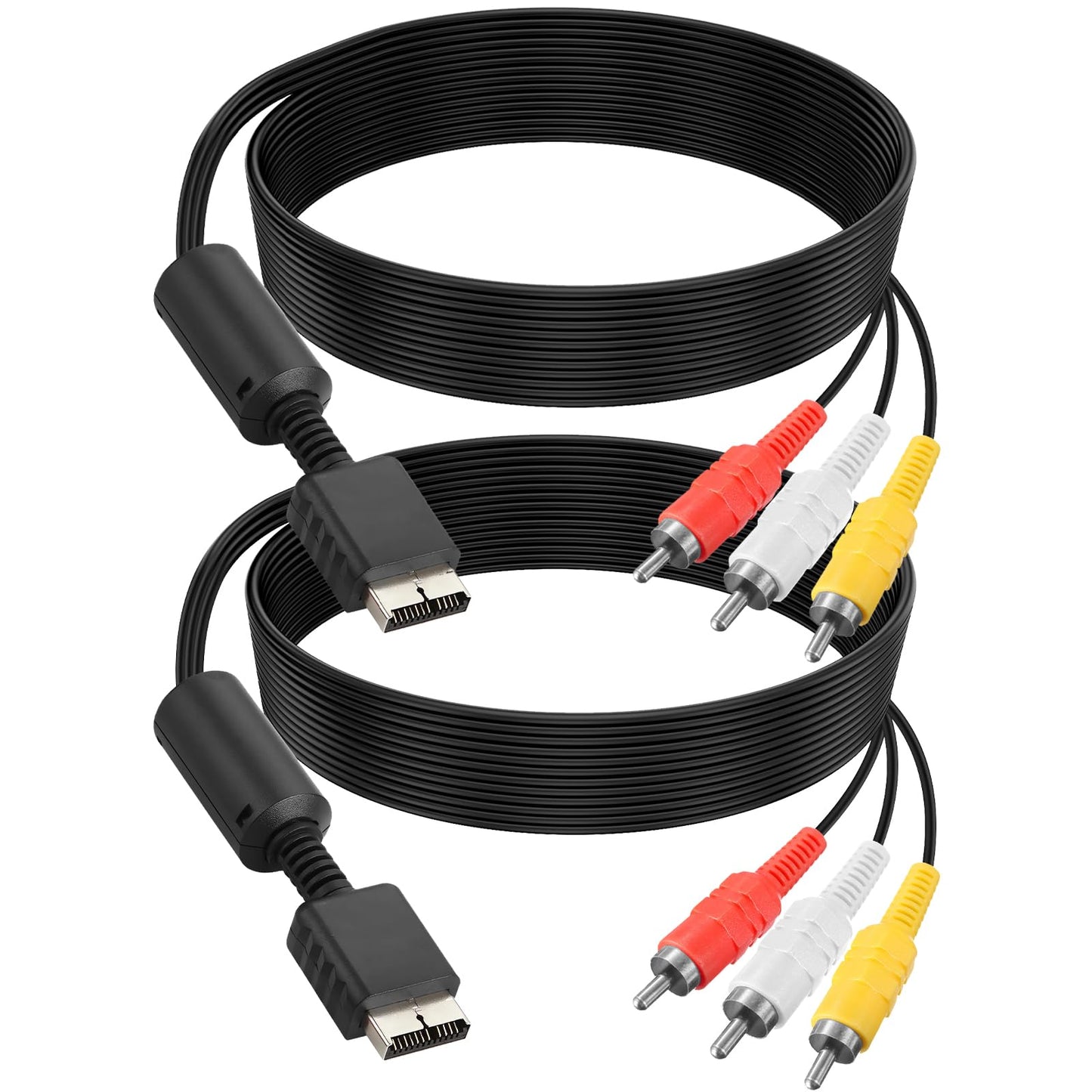 AV Cable for PS2/PS1/Playstation  AV to RCA Composite Audio Video Adapter Cord Compatible with Playstation 1/PS 2/PS2 Slim Console to TV/Monitor (2-Pack  Plug and Play)