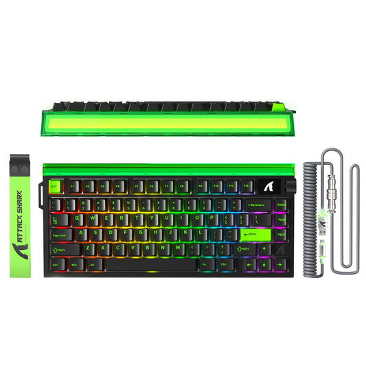 ATTACK SHARK R85 HE 75% Magnetic Wired Gaming Keyboard 8KHz Polling Rate Rapid Trigger 0.005mm RT Precision 256K Scan Rate Custom Hot-Swappable Web Driver PC Keyboard for Gamer/Win/Mac Neon Green