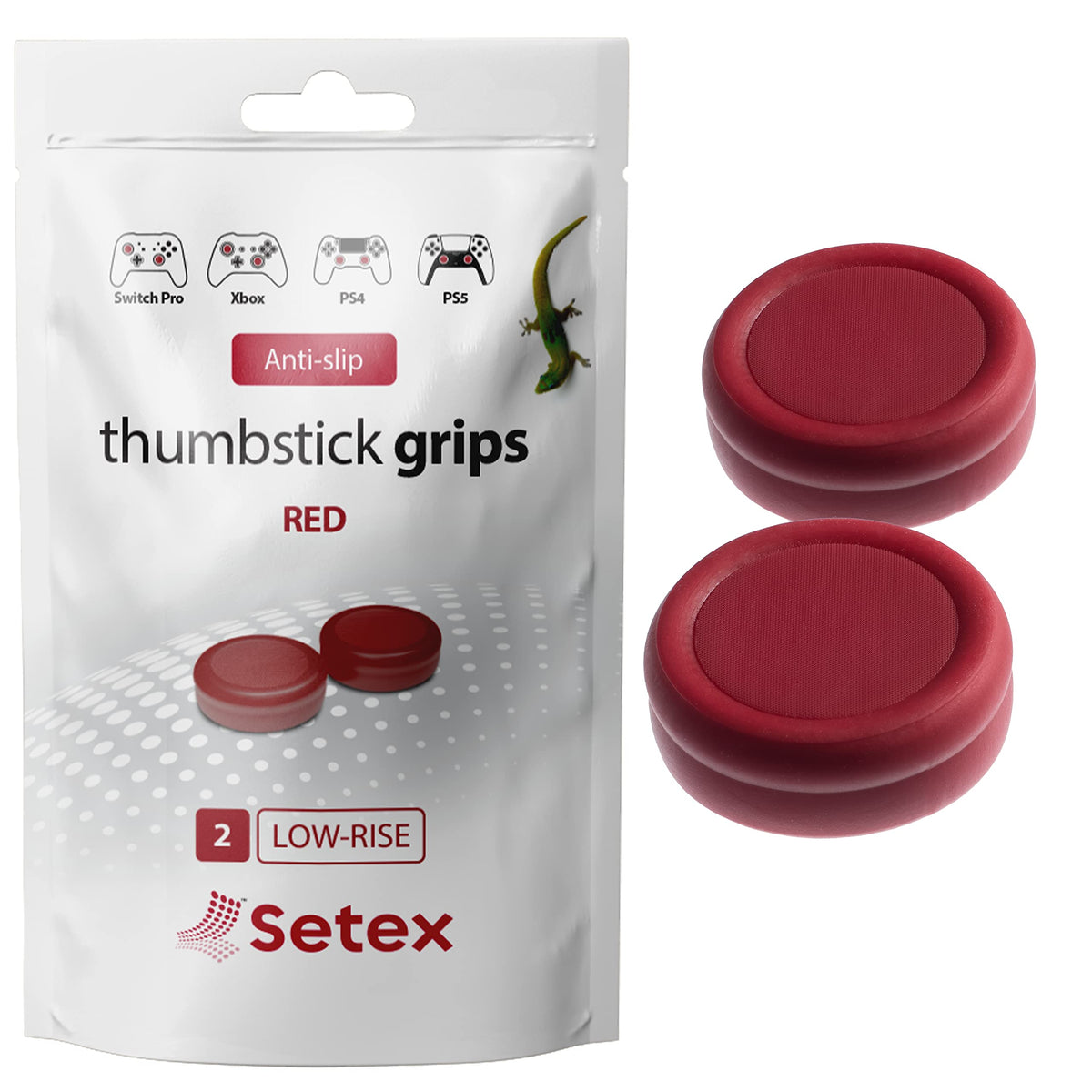 Setex Gecko Grip  Thumbstick Grip Covers  for PlayStation PS5  PS4  Xbox One  Switch Pro  Steam Deck  Anti-Slip Microstructured Analog Stick Thumb Grips  (1 Pair) Red  Grip Covers Only