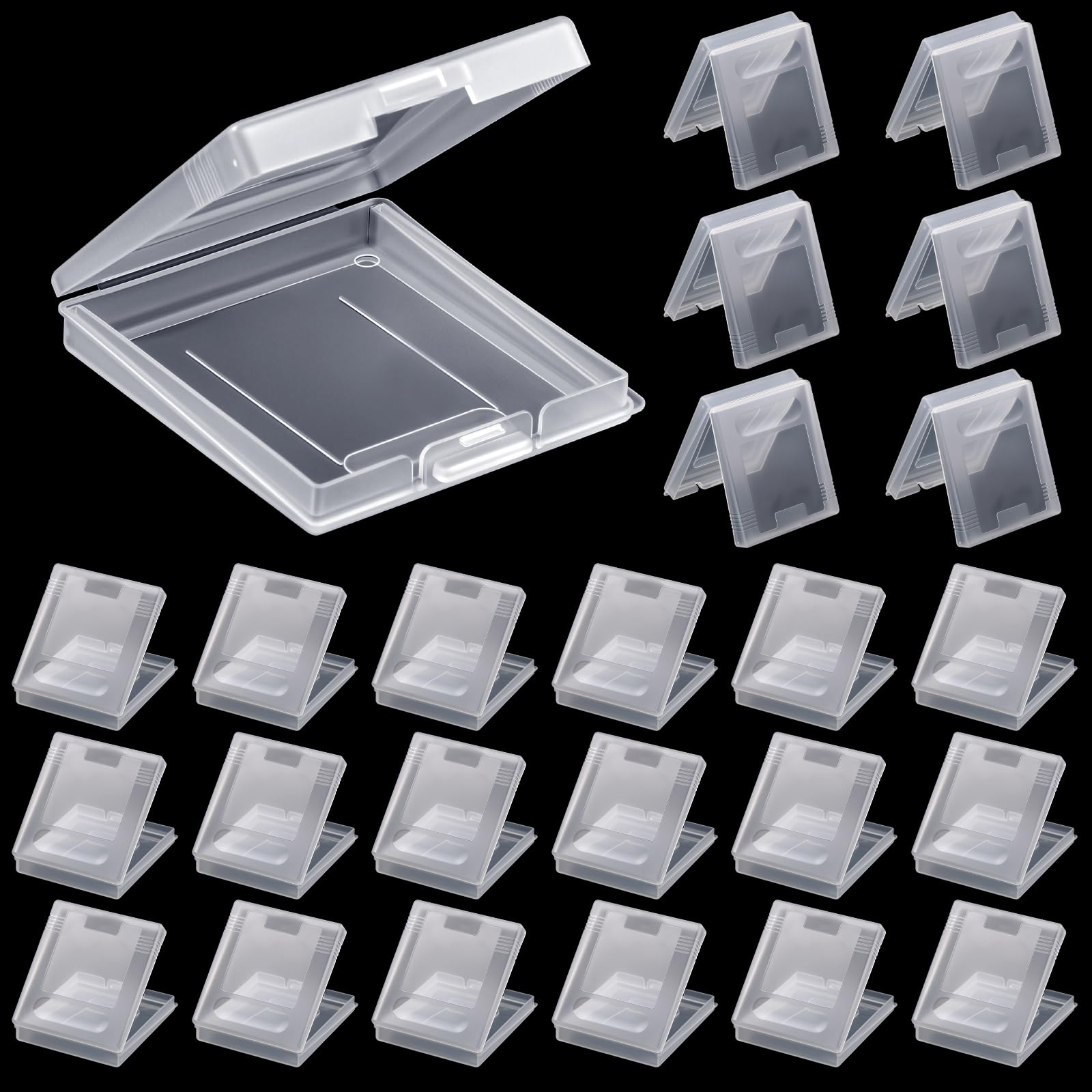 Reallnaive 24 Pcs Transparent Game Case Box - Anti-Dust, Big Storage, 2.5 x 2.8 Inch, Compatible with GBC/GB/GBP, Christmas