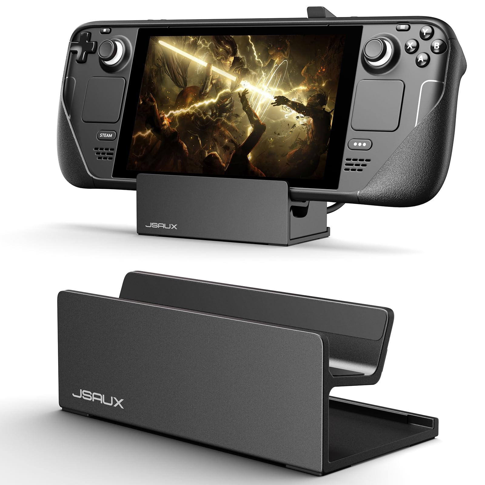JSAUX Stand for Official Steam Deck Dock/ROG Ally with Case  Frosted Aluminum Alloy  Anti-Slip Holder