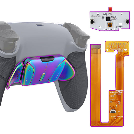 eXtremeRate Rainbow Blue Purple Real Metal Buttons RMB RISE4 Remap Kit for PS5 Controller BDM-030 040 050  Gray Rubberized Grip New Hope Gray Back Shell Upgrade Board Back Buttons for PS5 Controller