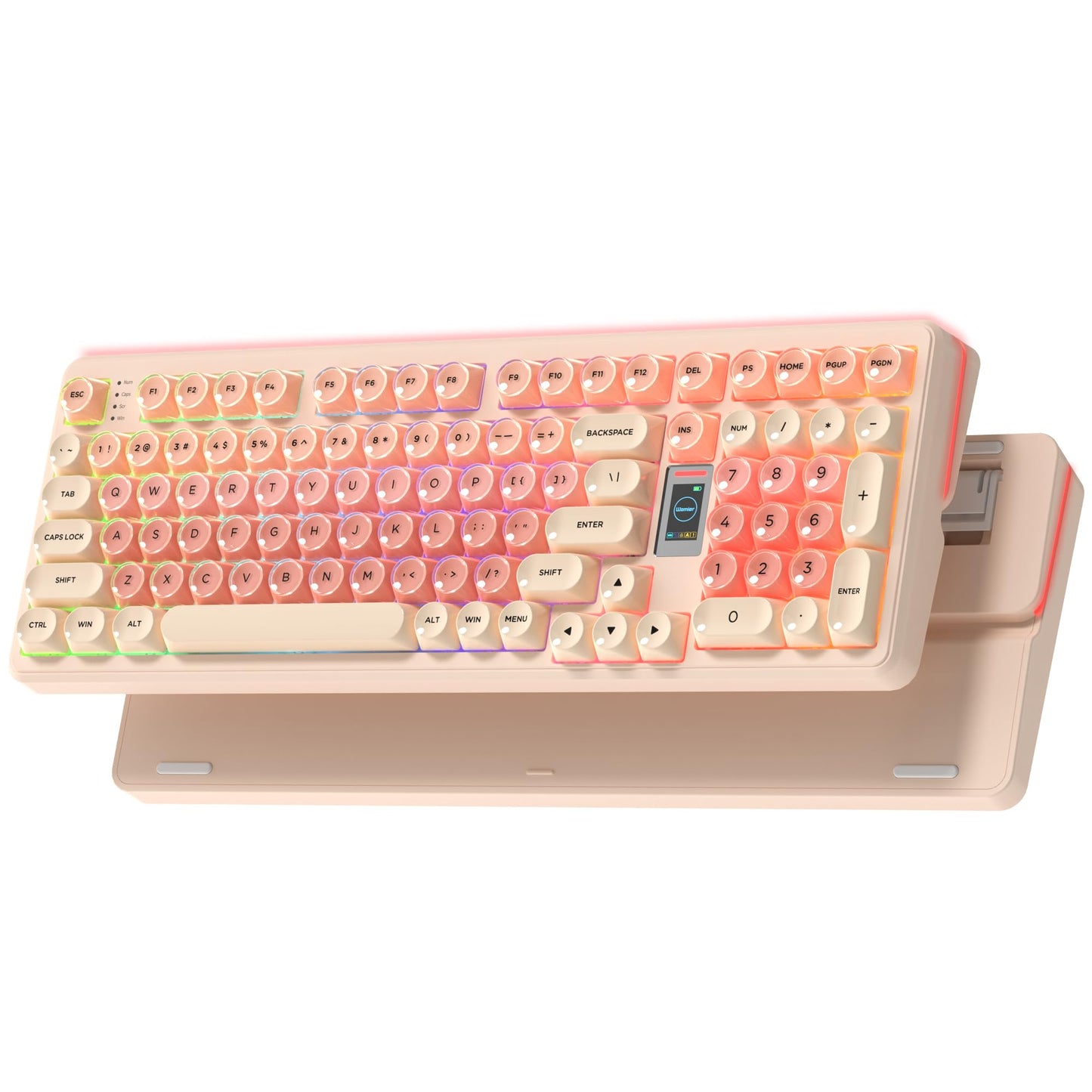 Keymatic Foundation Mechanical Keyboard 98% Pink Creamy Keyboard Gaming Keyboard 3 Mode with Multimedia Screen RGB Backlit Jelly MOA Profile keycaps for Win/Mac Pink