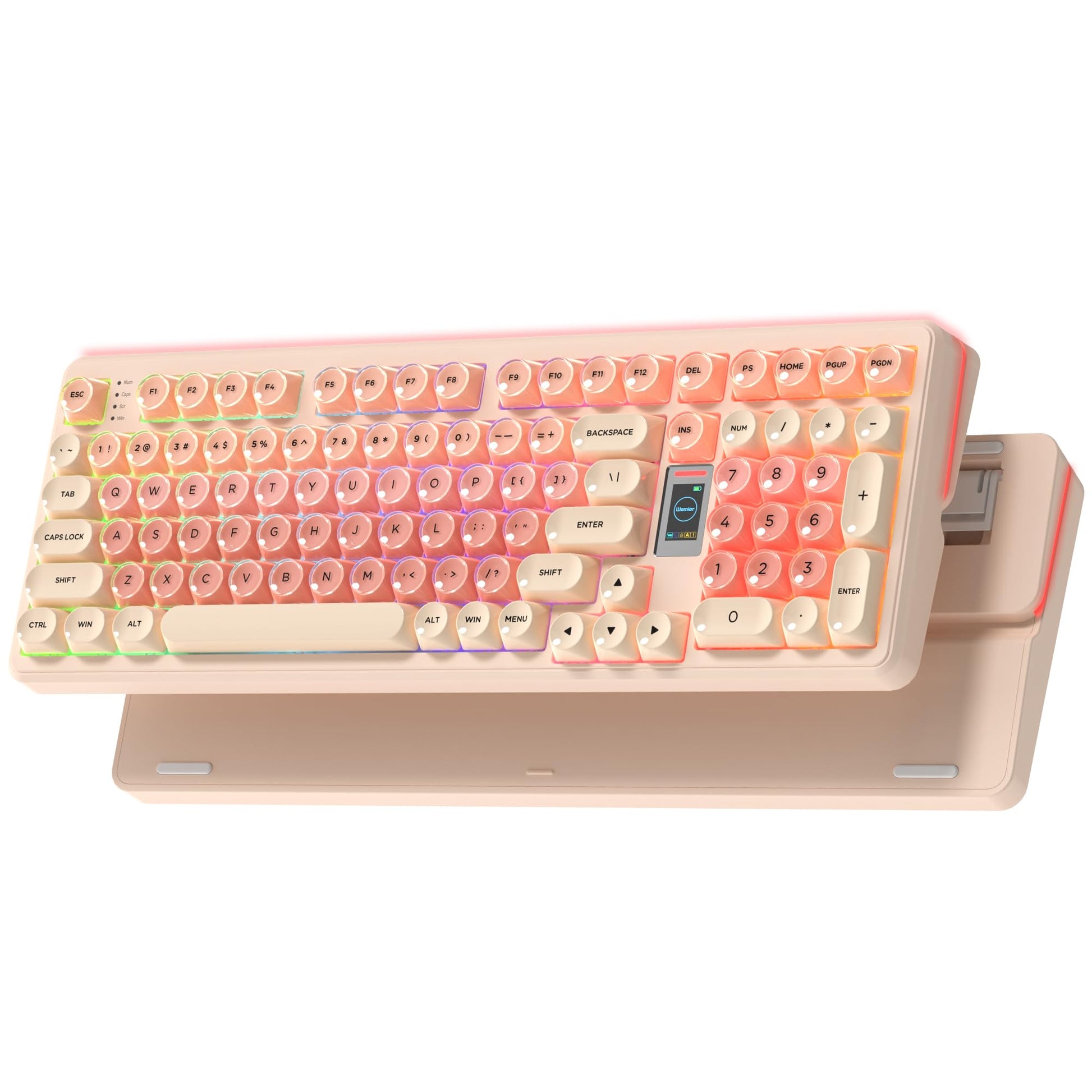 Keymatic Foundation Mechanical Keyboard 98% Pink Creamy Keyboard Gaming Keyboard 3 Mode with Multimedia Screen RGB Backlit Jelly MOA Profile keycaps for Win/Mac Pink