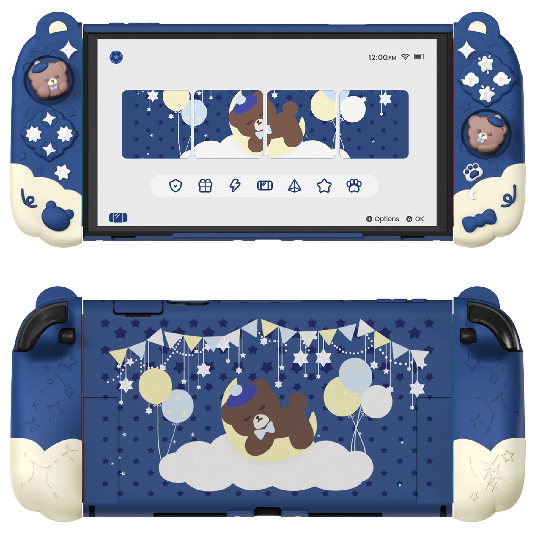 PlayVital Good Night Bear Dockable Case for Nintendo Switch 2 with Stand | Split Design Silicone Joycon Grips  PC Console Hard Shell  2 Joystick Caps | Cute Protective Cover Bundle - Midnight Blue