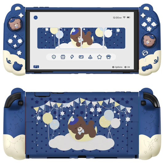 PlayVital Good Night Bear Dockable Case for Nintendo Switch 2 with Stand | Split Design Silicone Joycon Grips  PC Console Hard Shell  2 Joystick Caps | Cute Protective Cover Bundle - Midnight Blue