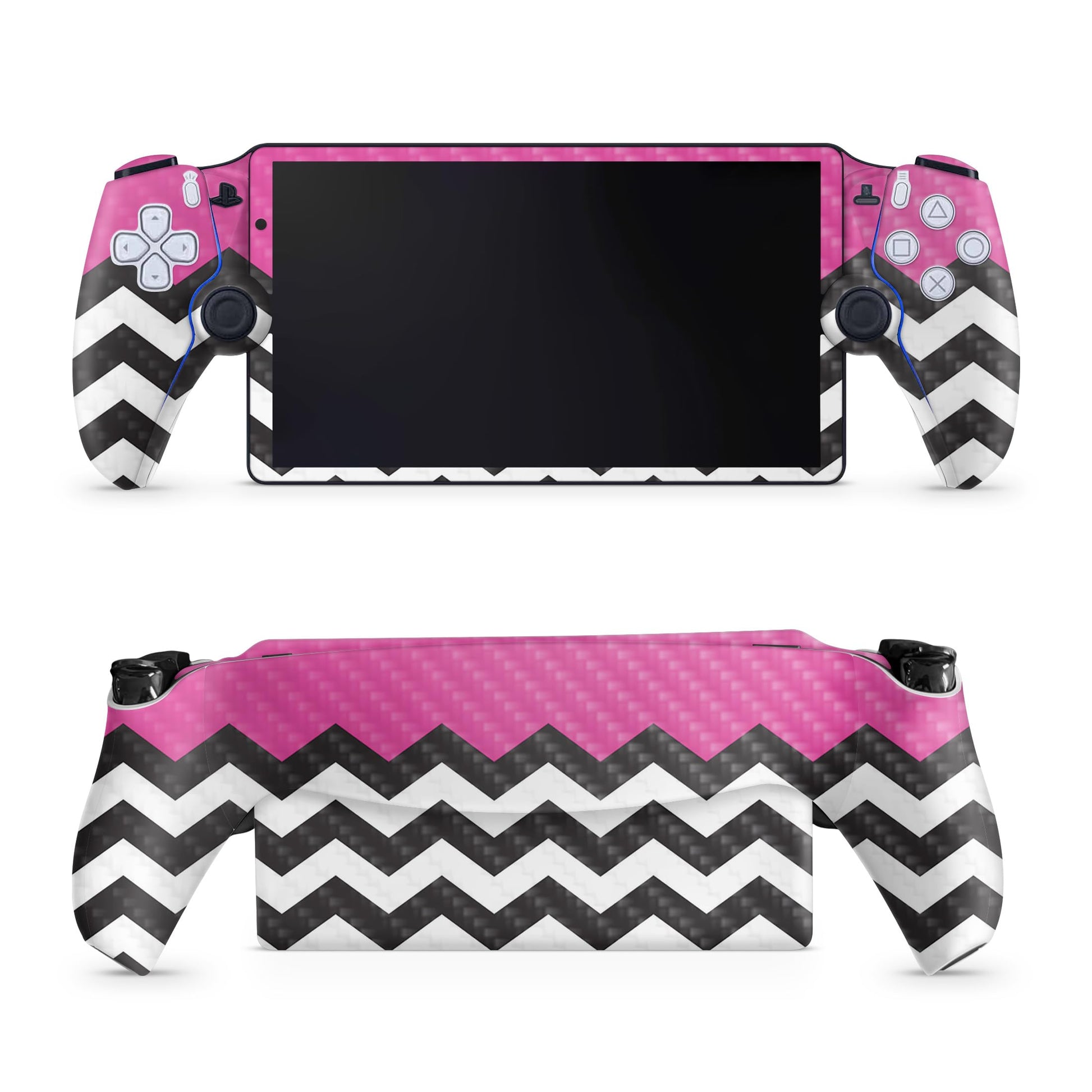 Carbon Fiber Gaming Skin Compatible with PS5 Portal Remote Player - Hot Pink Chevron - Premium 3M Vinyl Protective Wrap Decal Cover - Easy to Apply | Crafted in The USA by MightySkins
