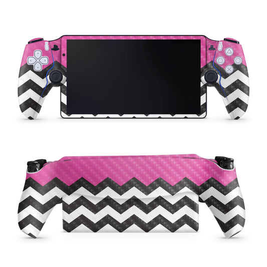 Carbon Fiber Gaming Skin Compatible with PS5 Portal Remote Player - Hot Pink Chevron - Premium 3M Vinyl Protective Wrap Decal Cover - Easy to Apply | Crafted in The USA by MightySkins