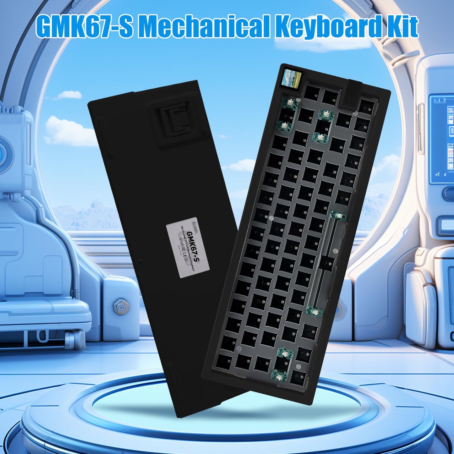 ZMX GMK67S 65% Gasket Mount Wireless Mechanical Keyboard - Hot Swap PCB, BT5.0/2.4G, Custom RGB, TFT-LCD Screen, Black