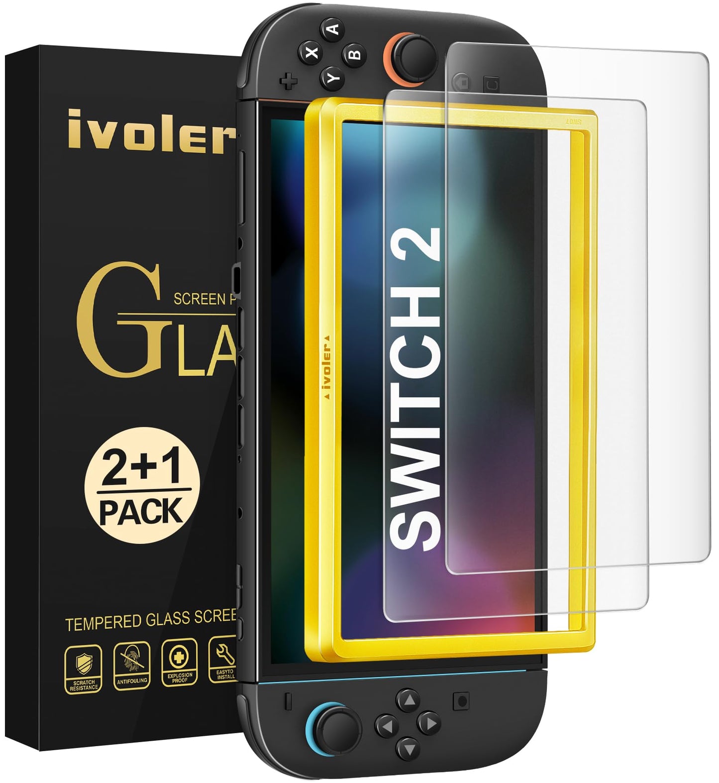 ivoler Screen Protector [2 Pack] Matte Tempered Glass for Nintendo Switch 2 7.9 inch  Matte Anti Glare Screen Protector with [Alignment Frame] Anti-Scratch Full Coverage Guard for Nintendo Switch 2