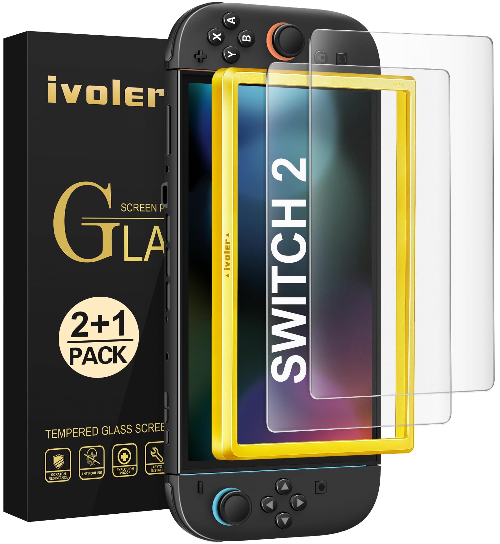 ivoler Screen Protector [2 Pack] Matte Tempered Glass for Nintendo Switch 2 7.9 inch  Matte Anti Glare Screen Protector with [Alignment Frame] Anti-Scratch Full Coverage Guard for Nintendo Switch 2