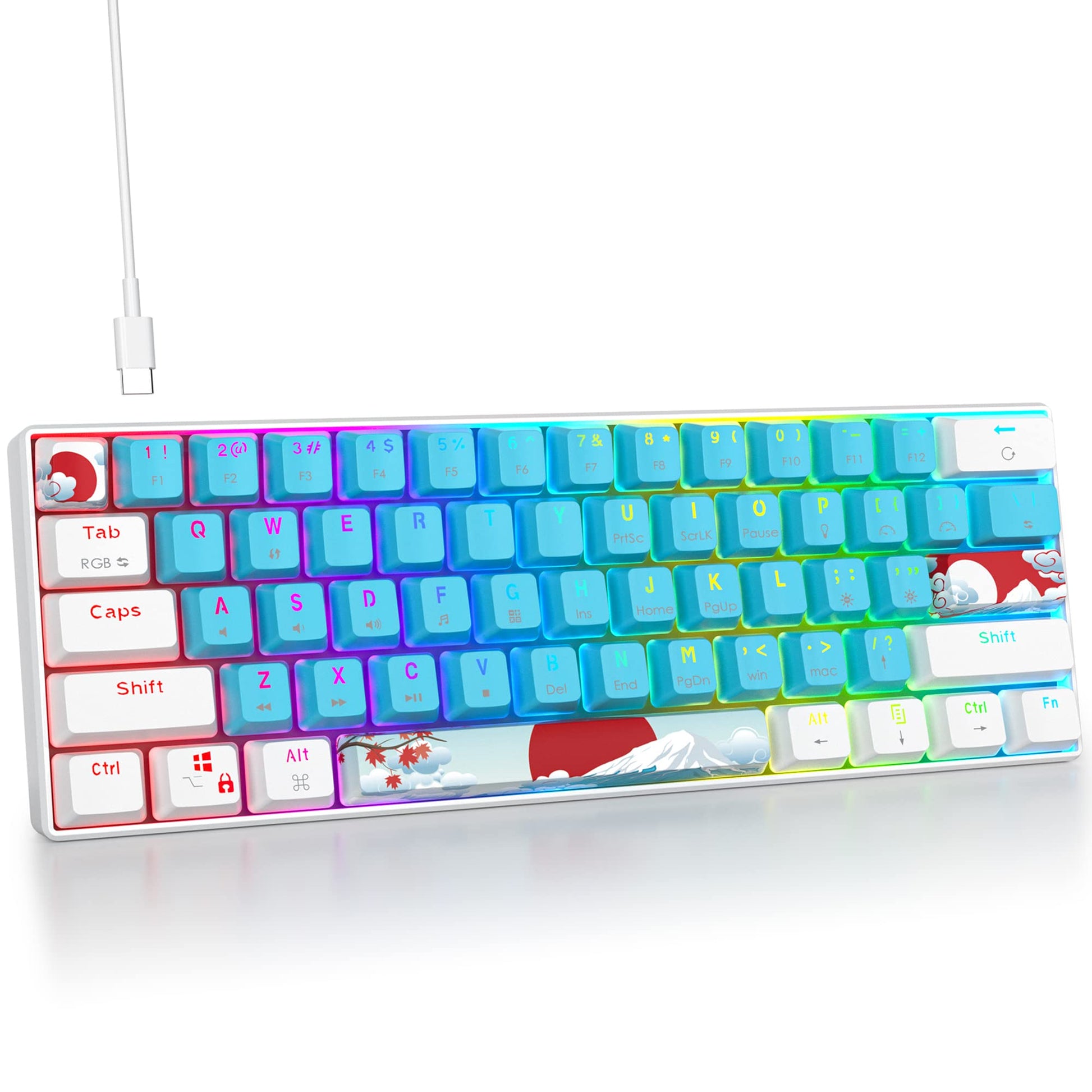 Fogruaden 60% Mechanical Gaming Keyboard - 61 Keys, RGB Backlit, Compact Wired, Blue Switch, Ideal for Win/Mac PC Gamers, Easy to Carry
