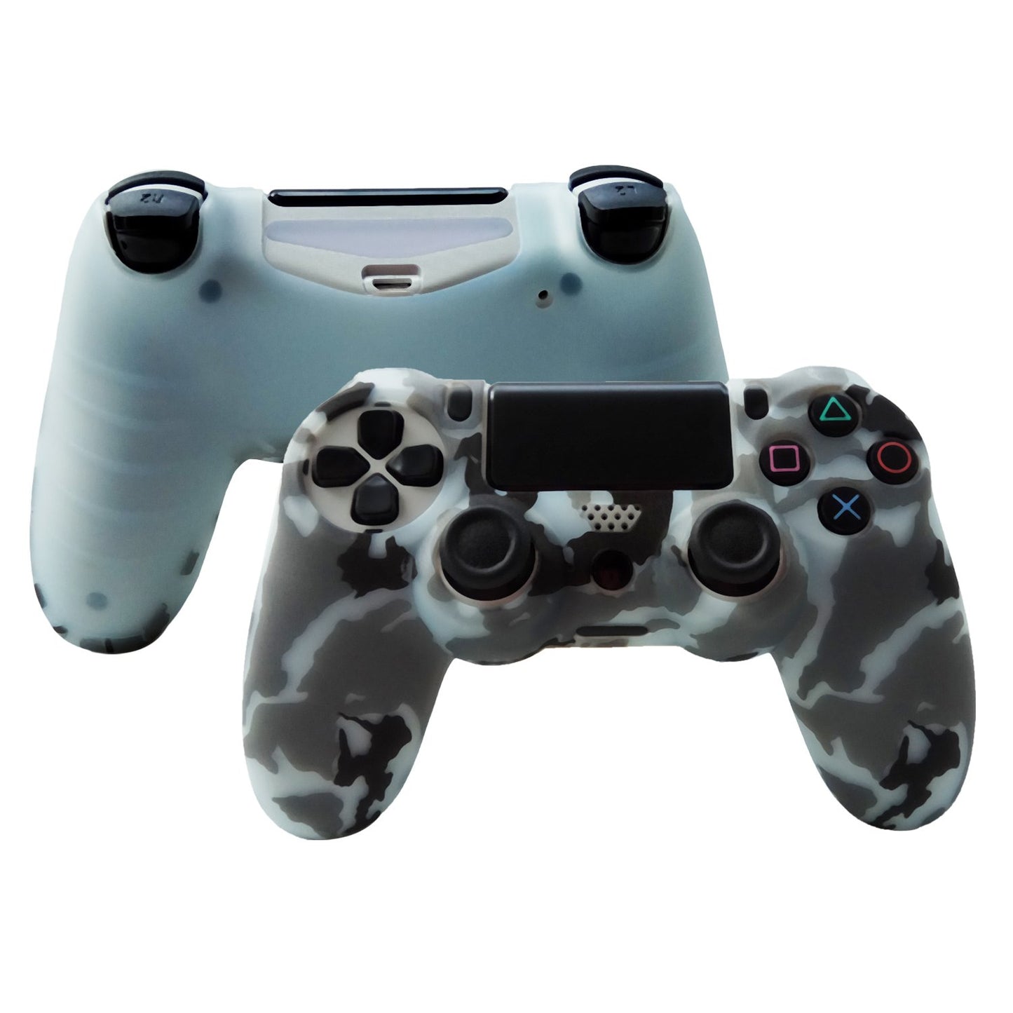 Hikfly Silicone Gel PS4 Controller Cover Skin Protector with 8 FPS Pro Thumb Grip Caps - Purple & Grey - PS4 Print Style