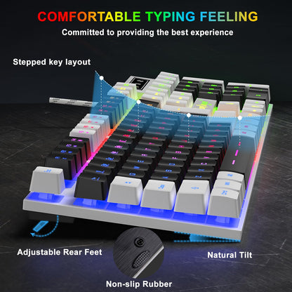 BlueFinger RGB Gaming Keyboard & Backlit Mouse Combo, USB Wired LED Set, White & Black