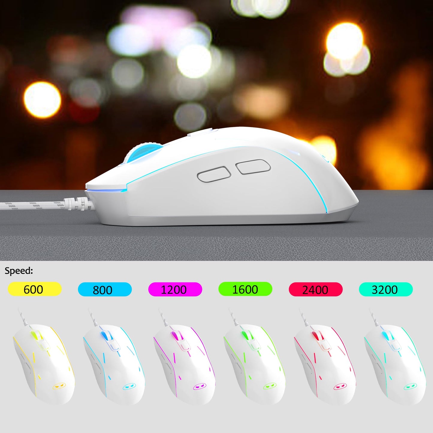 MageGee Gaming Keyboard and Mouse Combo, RGB Backlit, 104 Keys, Wired, White/Blue