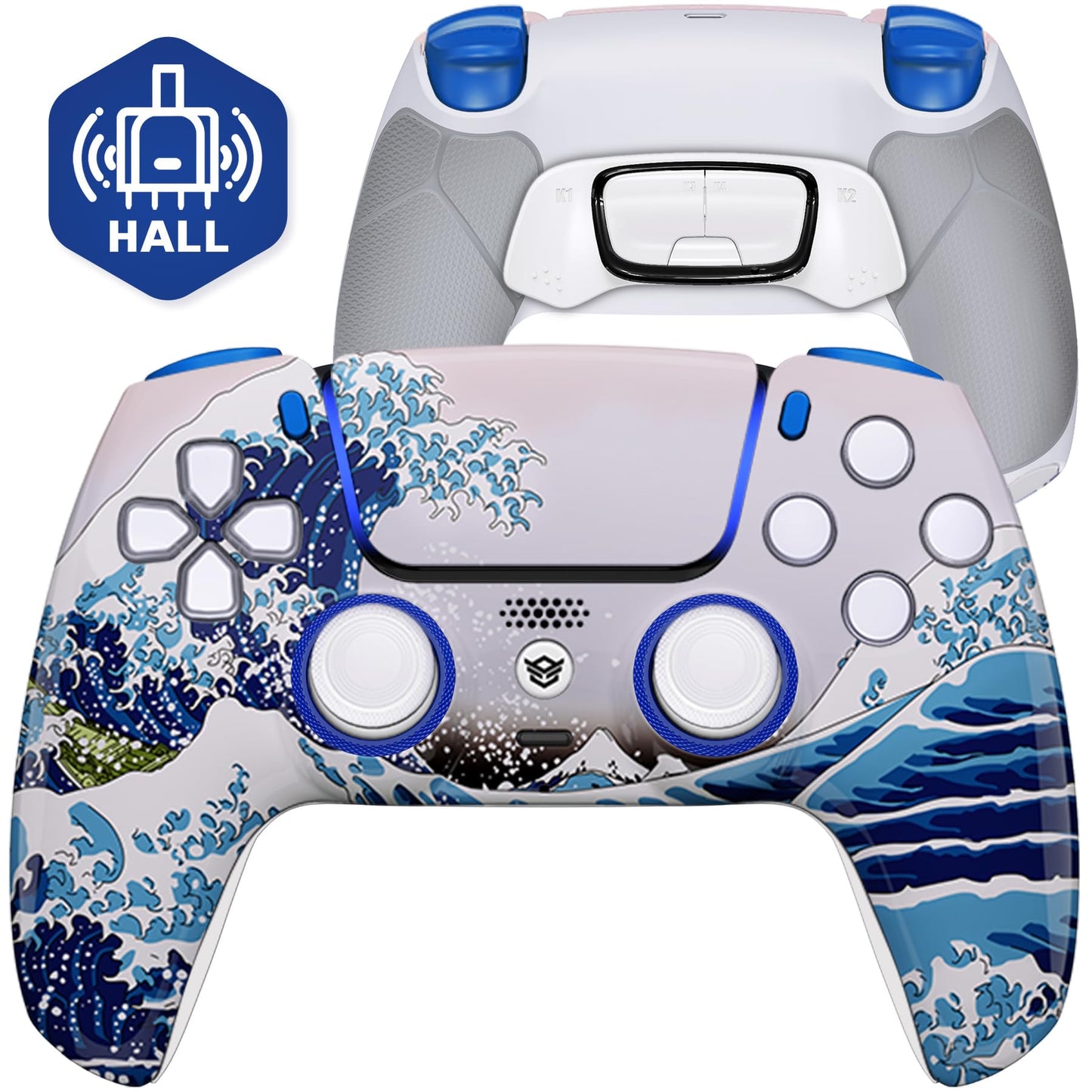HEXGAMING ULTIMATE Hall Effect Wireless Controller Compatible with ps5-4 Back Buttons  Mouse-Click Hair Triggers  Interchangeable Thumbsticks - Waves