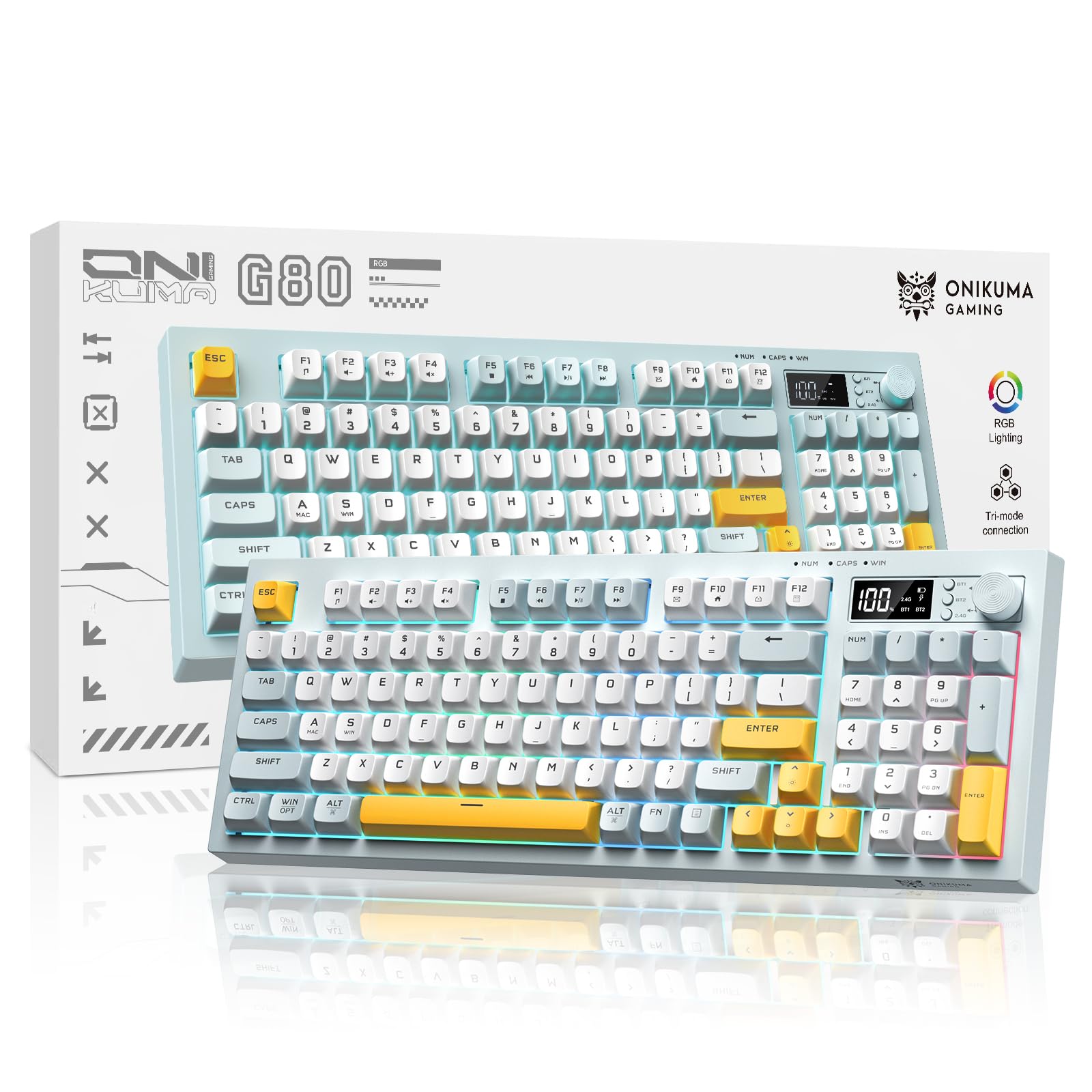 Wireless Keyboard Creamy Membrane with Rainbow Backlight 3-Mode Connectivity (BT/2.4G/USB-C) with LCD Screen & Multifunction Knob 200H Battery  94 Key PBT Keycaps  Quiet Typing for Office/Home/Gaming