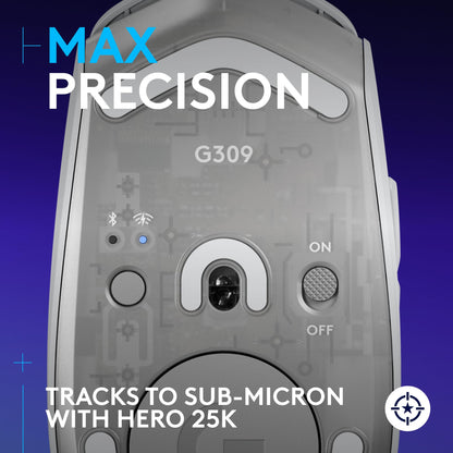 Logitech G309 Lightspeed Wireless Gaming Mouse - Lightweight, Hero 25K Sensor, 6 Buttons, White, One Size, Model 910-007205