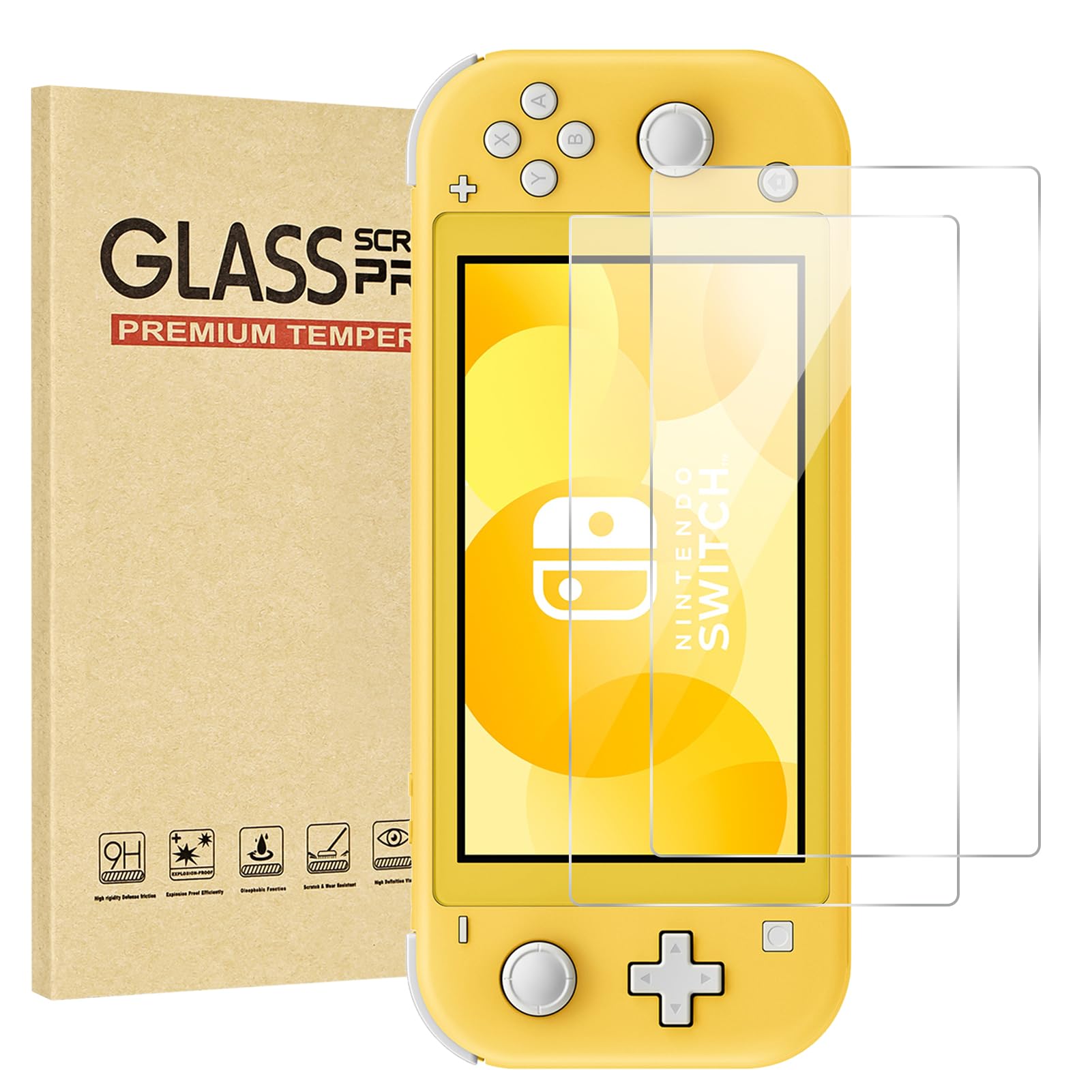 Jngnpn 2-Pack Tempered Glass Screen Protector for Switch Lite Model 2019 [5.5 Inch] HD Clear  Anti Scratch  Bubble Free  Easy Installation  9H Hardness  Ultra Thin