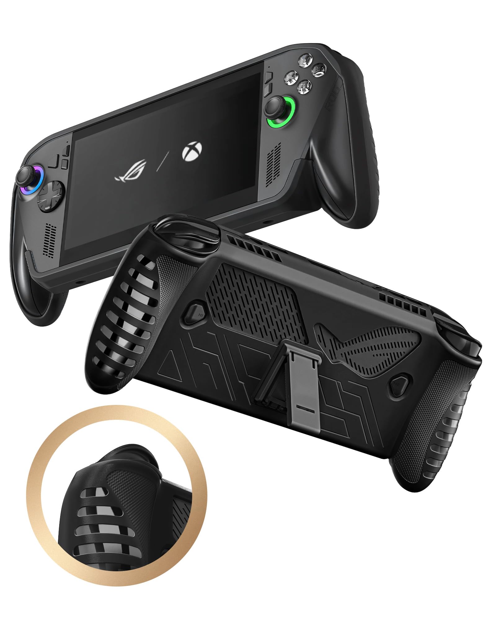 HIERYQHE Silicone Case for ASUS ROG Xbox Ally X 2025  Built-In Kickstand  Full-Body Shockproof Protective Cover Anti-Slip & Scratch-Resistant TPU Skin  Ergonomic Grip Cover for ROG Ally X 2025 Black
