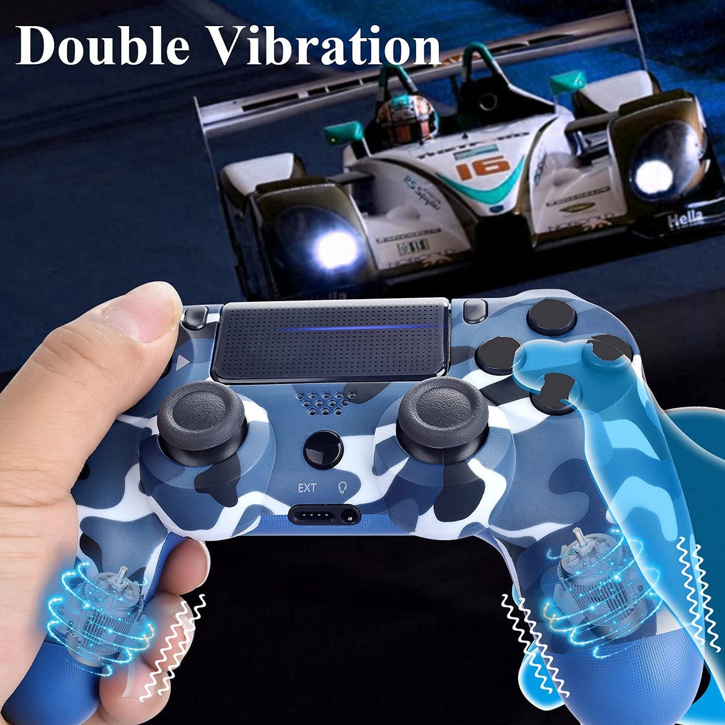 Generic 2 Pack Wireless Controllers for P-4 - Joystick/Gamepad, Camo Blue & Camo Red, Includes Charging Cable