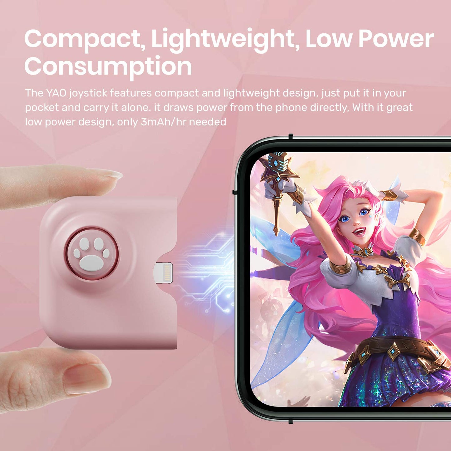 IFYOO Yao L1 PRO Mobile Game Controller for iPhone - Pink, Compatible with PUBG, CODM, Wild Rift, Genshin Impact, iOS 13.4+