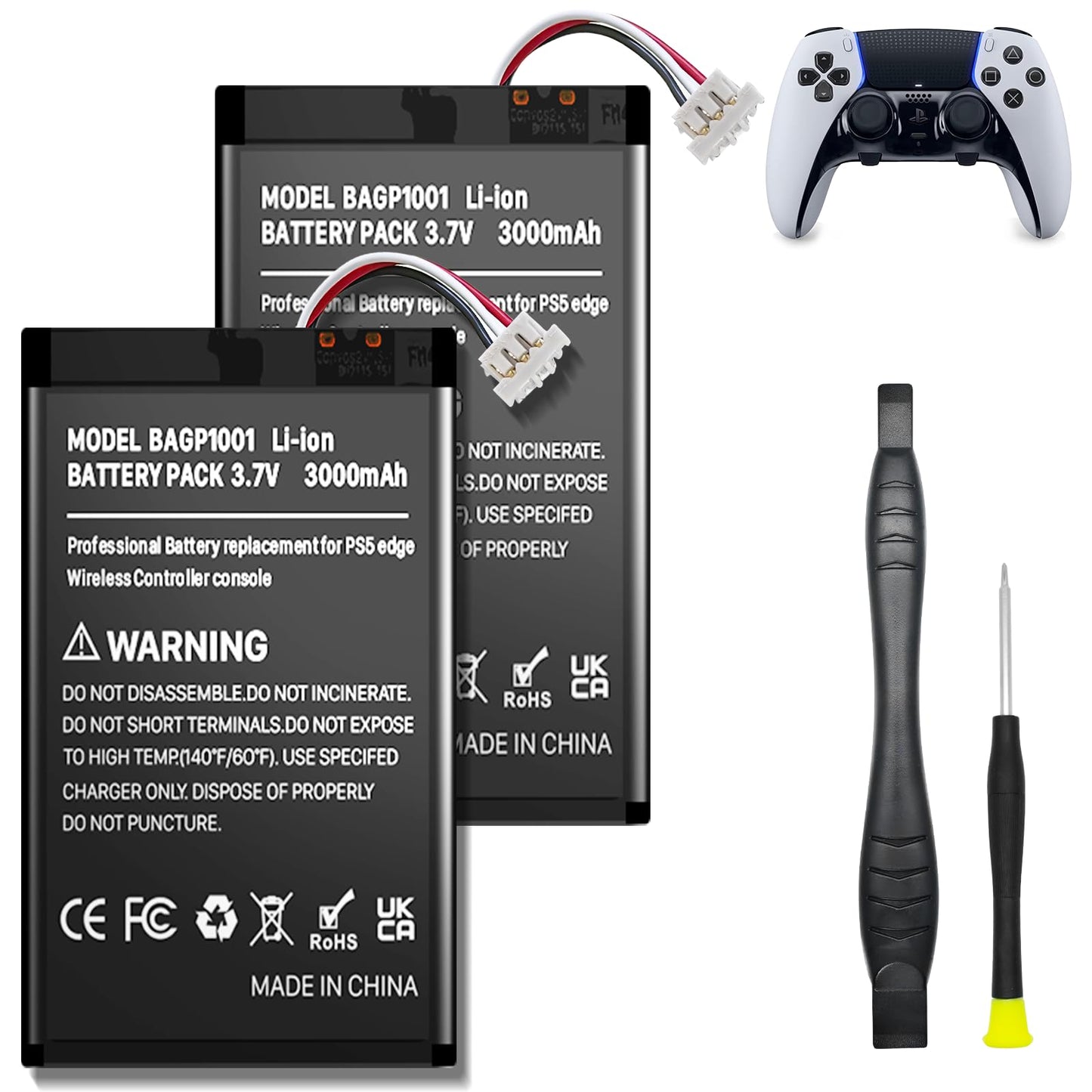 3000mAh Battery for PS5 DualSense Edge  Upgraded High Capacity DualSense Ddge Battery Replacement + Tool Kit( 2-Pack )